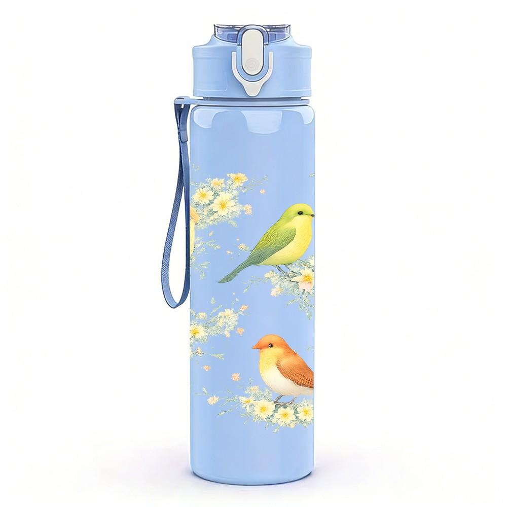 1PC Bird Nest With Little Birds Print 750ml Color Plastic Sports Water Bottle Leakproof Flip Straw Lid Suitable for Sports Office Home Use