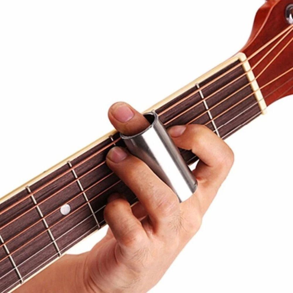 2Pcs Stainless Steel Guitar Slide Bar Set Glass Guitar Finger Sliders Guitar Pick Tube Guitarist