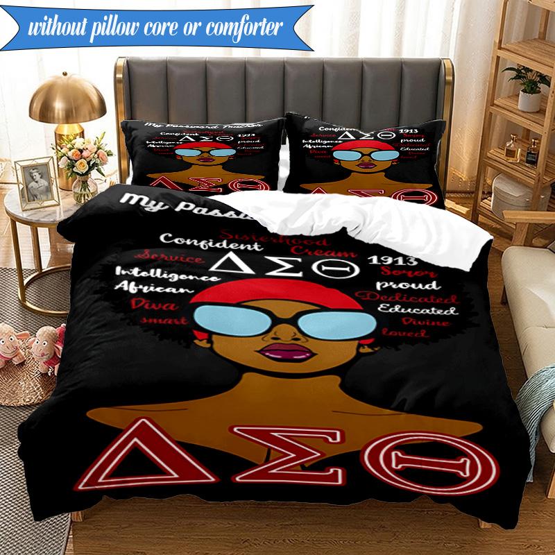 3PCS Delta Sigma Theta Bedding Set 2D Printing (Includes 1 Duvet Cover + 2 Pillowcases Coreless), Bedroom decor,Fan Gift