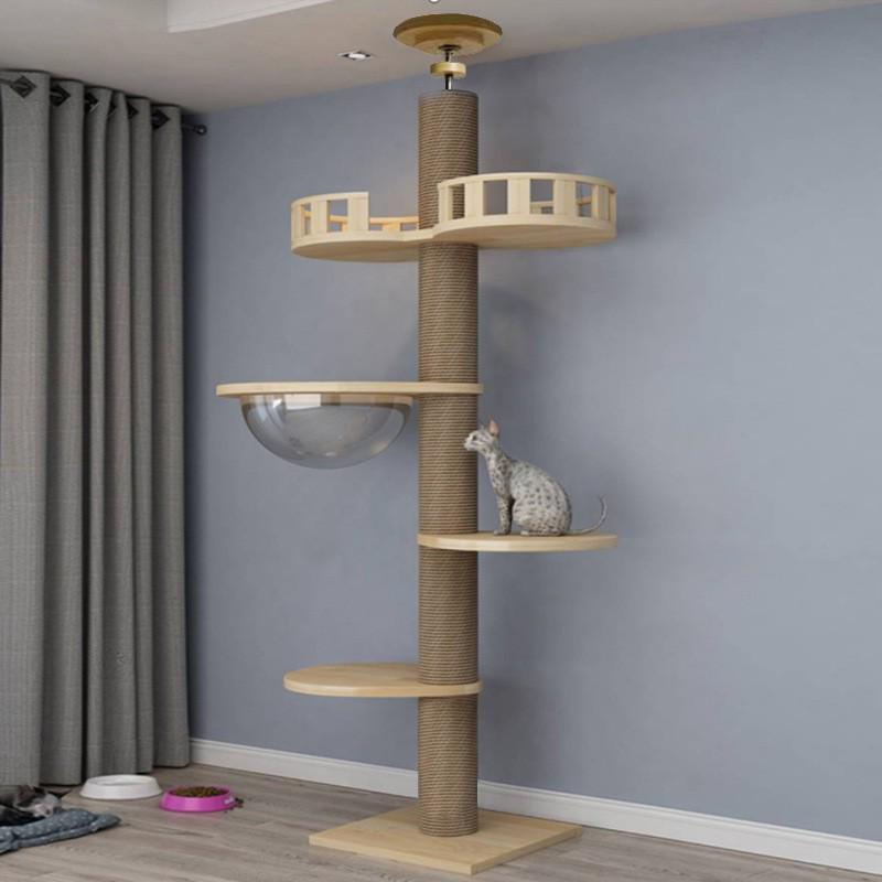 Solid Wood Cat Tree Condo: Space-Saving Capsule Villa for Large Cats with Toys
