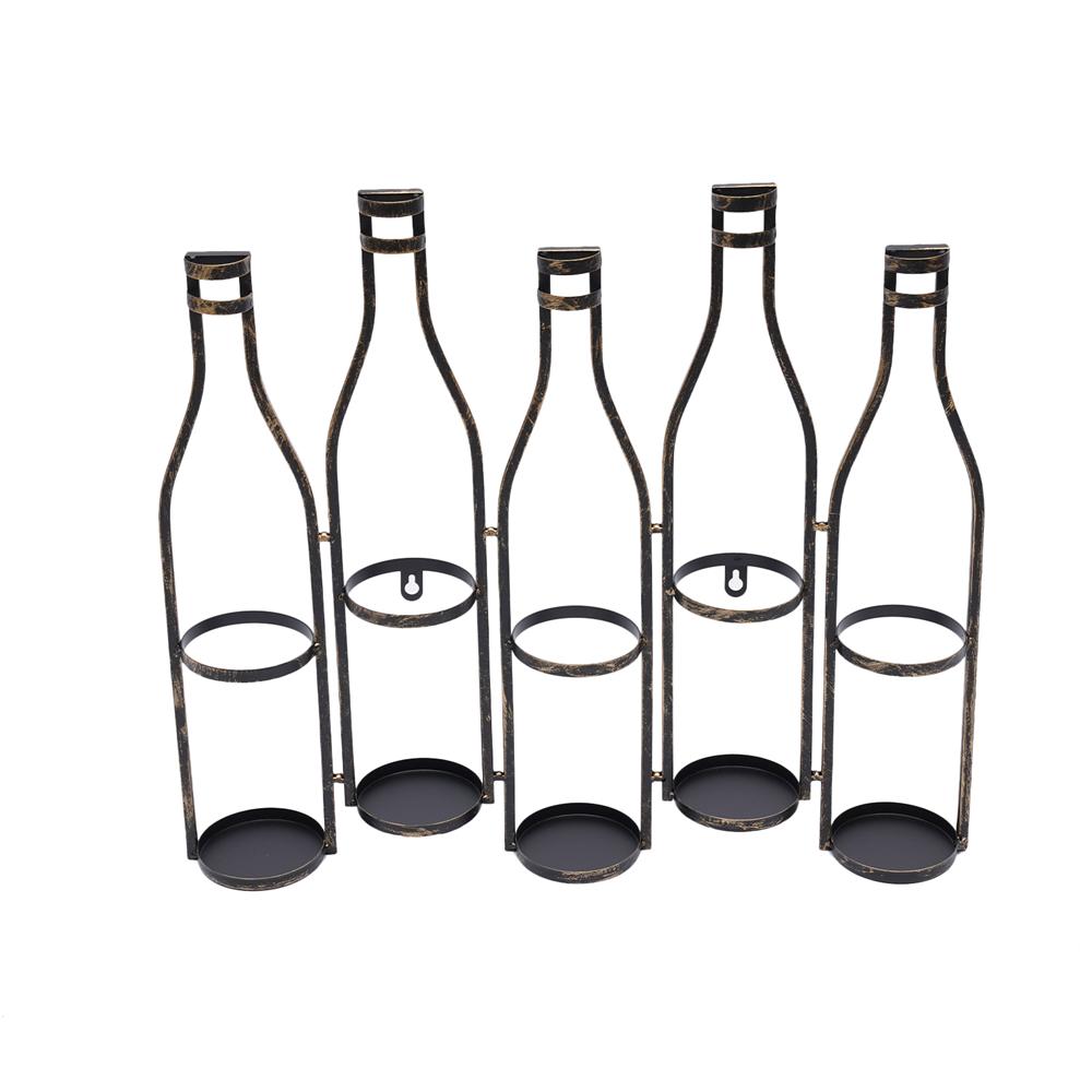 Bronze Vintage Five Bottle Wall-Mounted Wine Rack for Kitchen, Dining Room, Wine Cellar