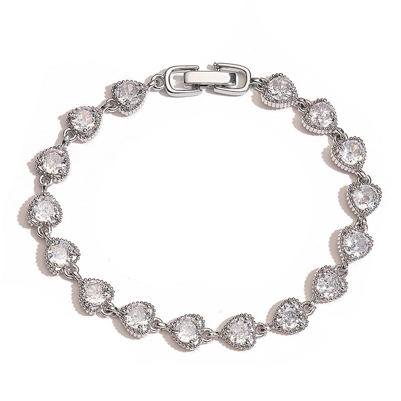HECHENG,Colorful Zircon Splicing Design Heart shaped Sweet Shining Women s Zircon Safety Easy to Buckle Zircon Bracelet Other&18cm медный