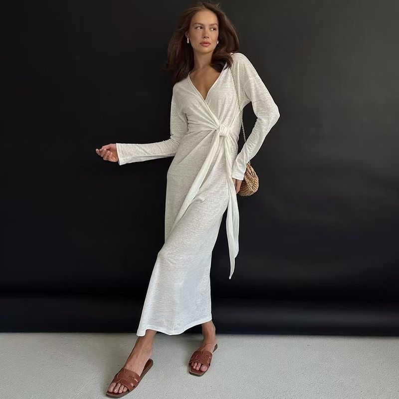 Fashion Wind New Arrival Fashion Silm Lace-up Long Sleeve V Neck Dress Sexy Long Sleeved Dress