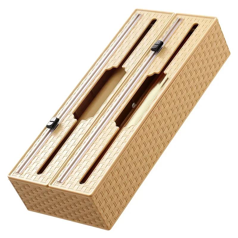 

Бамбуковый цвет алюминиевой фольги 3 в 1 пластиковая оберточная бумага совместимый диспенсер кухонный ящик с резаком для резки