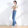 Blaue ausgestellte Jeans für Damen, hohe Taille, elastisch, schmal, Sommer, Retro-Rand, Y2K, lässige Streetwear, Vintage-Hose