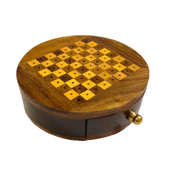 Échecs ronds en bois Nautical Mini Pocket Chess Traveling Chess Board Games Gift
