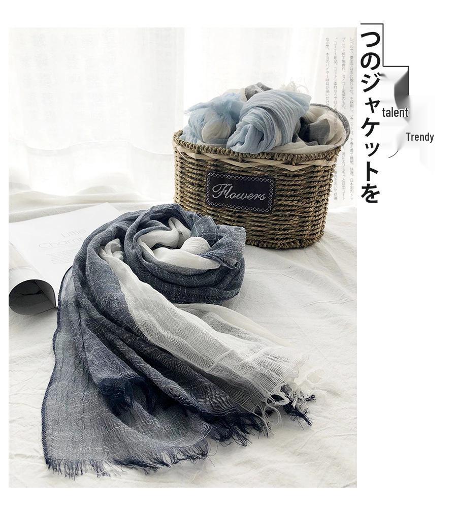 Unisex Baumwolle Leinen Seide Colorblock Schal - Leicht, Lässig, Literarisch, Sonnenschutz