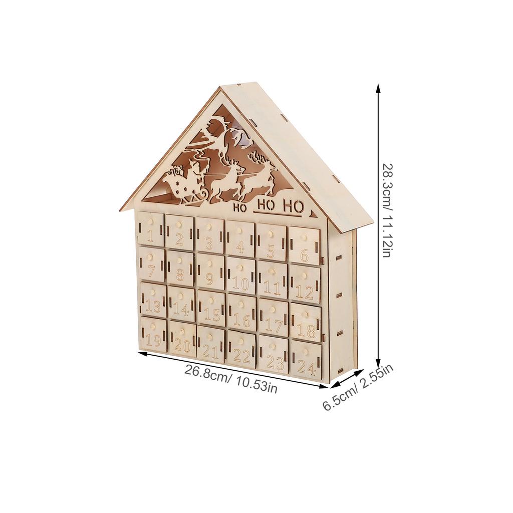 Hölzerner Adventskalender 24 Schubladen LED Beleuchtung Countdown Weihnachten 2026 Nachfüllbar Rustikal Tischdeko Dorf Dekoration