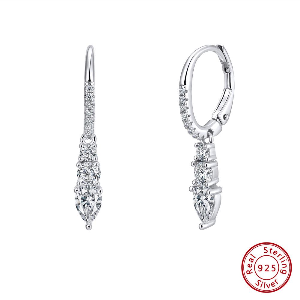 ORSA JEWELS 925 Silver Hoop Earrings with 8A 8A Premium Cubic Zirconia for Women Geometric Baguette Drop Earrings Jewelry LZE60