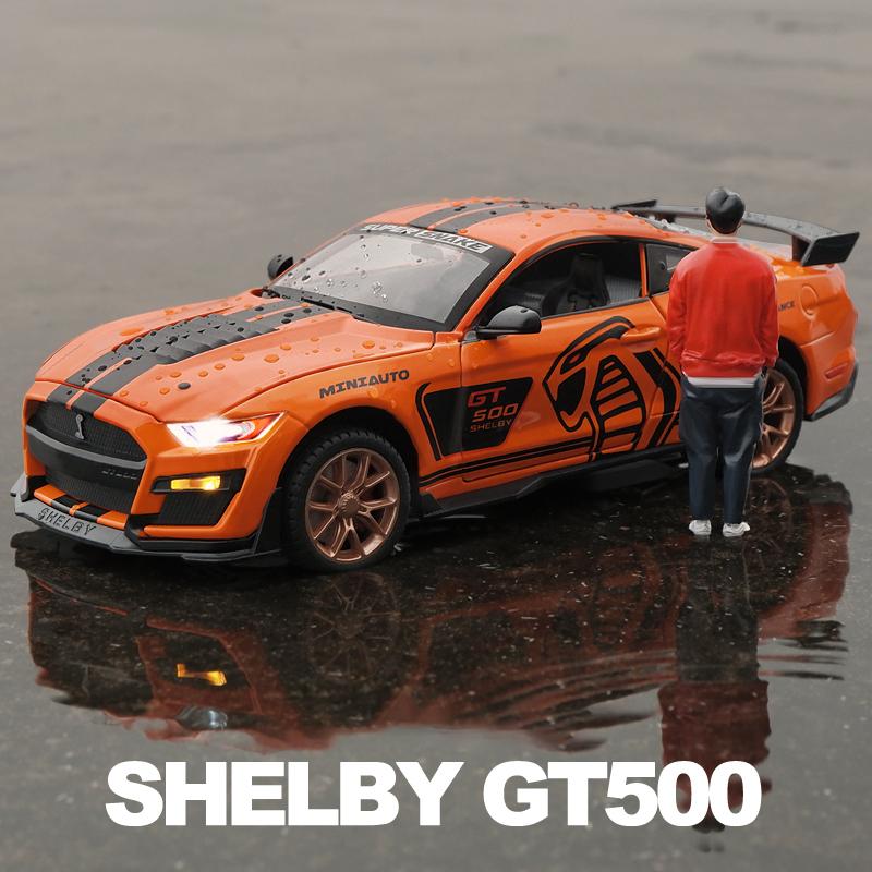 1/24 Ford Mustang Shelby GT500 Alloy Muscle Car Model Sound and Light Pull Back Children's Toy Collectibles Birthday Gift