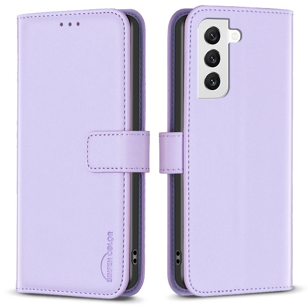 

BINFEN COLOR BF17 For Samsung Galaxy S21 FE 5G Leather Phone Case Stand Wallet Smartphone Cover Purple