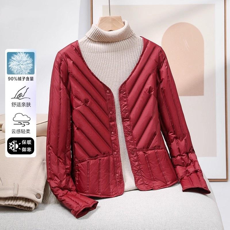 Light and Thin Down Women's New Liner Short Collarless, Light and Warm Inside, Bottom and Slim Spring and Autumn Coat