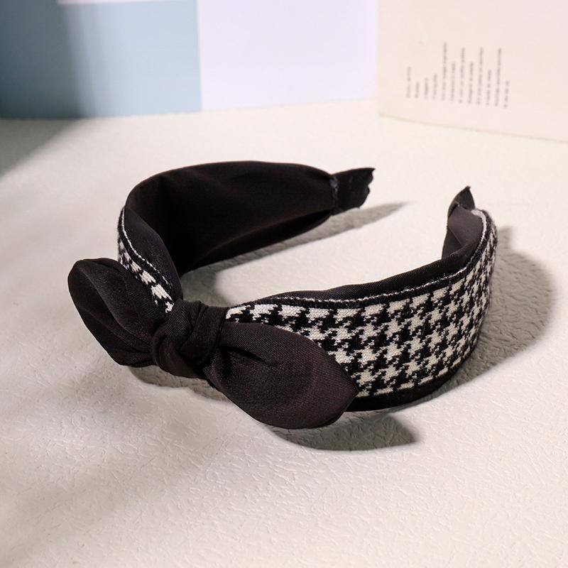 Vintage Print Wool Satin Patchwork Headband for Women Ladies Shopping Party Photograph Hair Hoop Accessories