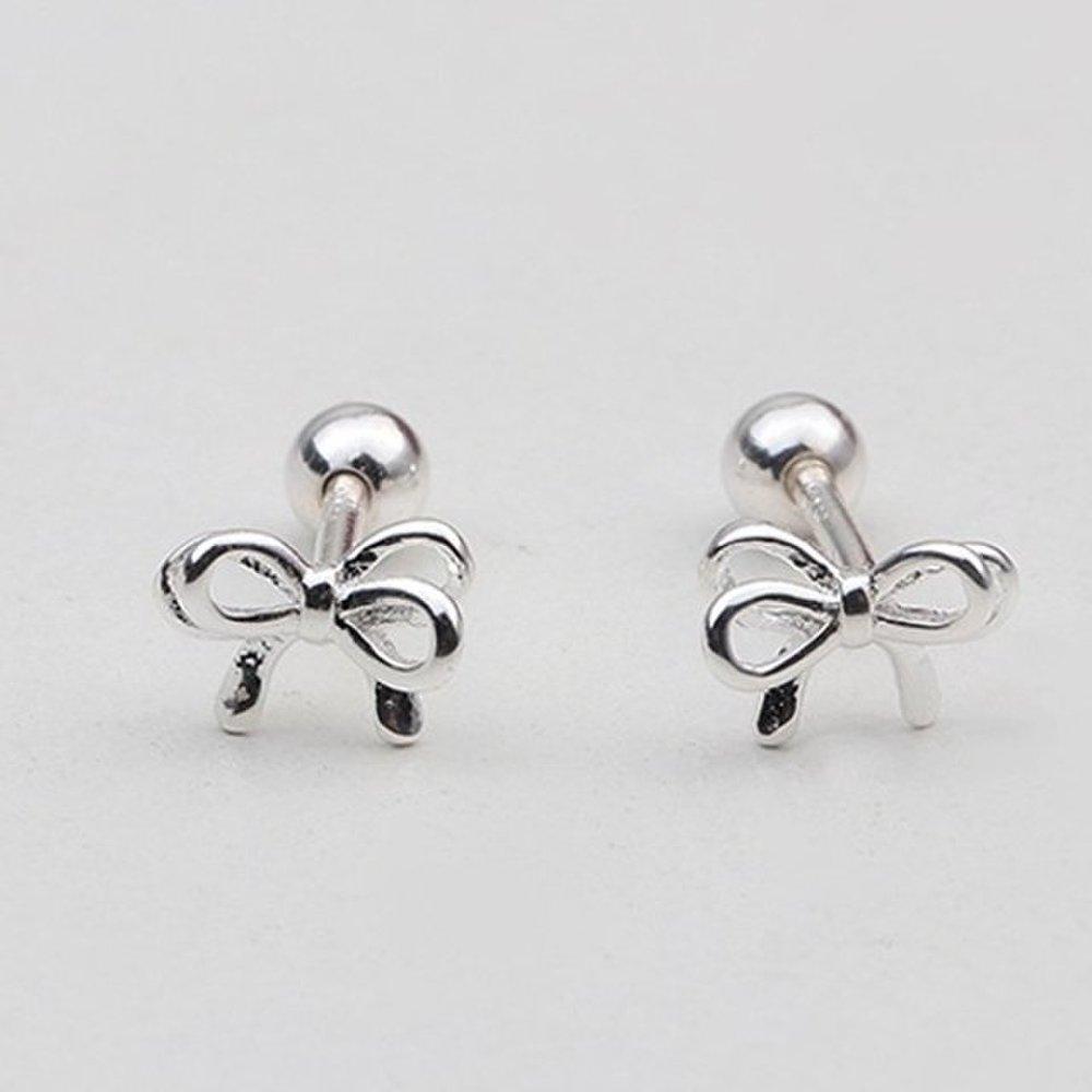

[Aslit] Silver Piercing Earrings, 925 Silver Simple Ribbon Daily Gift