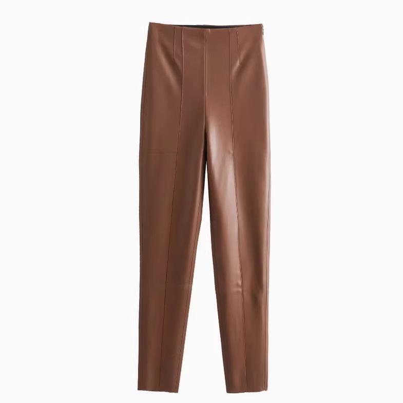 2025 Autumn/Winter Women's Slimming High-Waisted Faux Leather Leggings