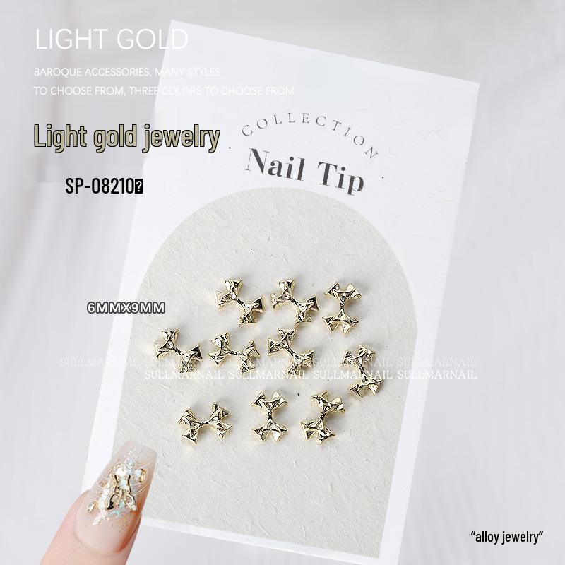 Golden Butterfly 3D Nail Art Set - 10 Pieces of Light Gold Ribbon Bow Decorations