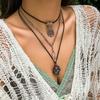 PuRui Vintage Natural Stone Beads Pendent Necklace for Women Crystal Charm Multilayer Rope Choker Neck Chain Zircon Party Girls