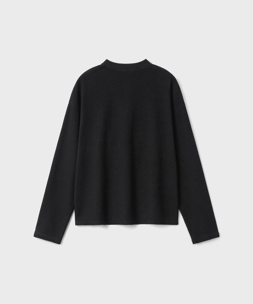 Bellie City Grid Crop Henley Neck Long Sleeve - Black