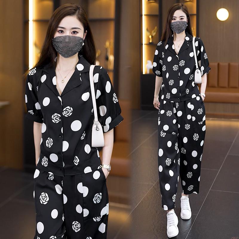 Summer Plus Size Women's Fashion Casual Sports Suit Temperament Shirt Two-piece Pants