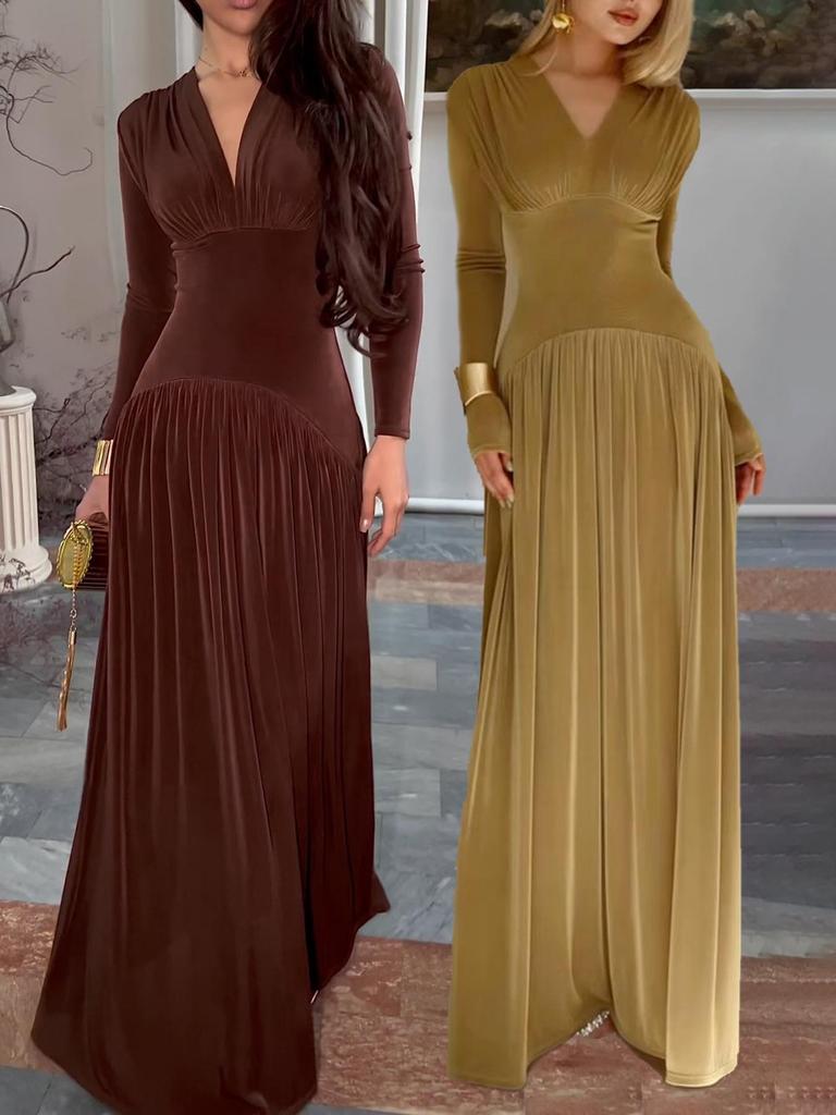 European & American Women's Elegant Long-Sleeved Velvet Dress - Shiny, Waist-Cinching Winter Fashion