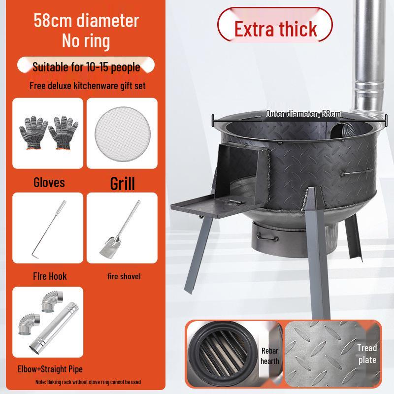 Portable Outdoor Firewood Stove with Large Iron Pot