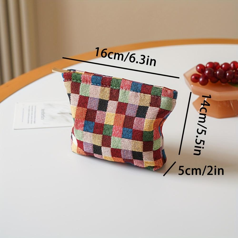 Colorful Plaid Zipper Design Women's Makeup Bag Small Cosmetics Storage Bag Portable Coin Purse Inner Tank Commuter Card Bag