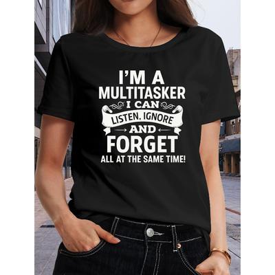 Womens Im A Multitasker Graphic T Shirt Soft Breathable Stretch Fabric Round Neck Short Sleeve Casual Style Perfect Womens Gift Daily Wear Top