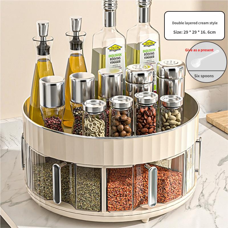 

Kitchen Spice Box Rotating Storage Box Rotating Spice Bottle Rack Cream White-Rotating Seas