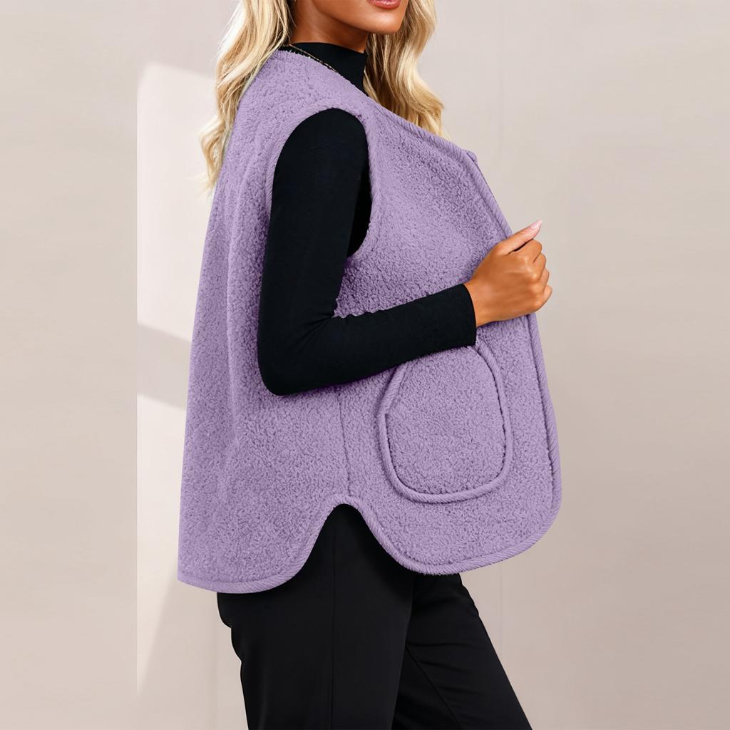 Women's Solid-color Fashionable Fleece Vest Jacket