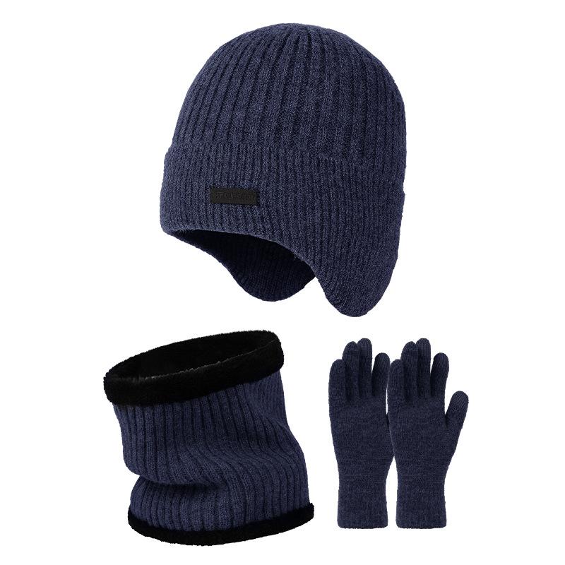 New hat, scarf and gloves integrated knitted hat, men's and women's winter plush warm wool hat set