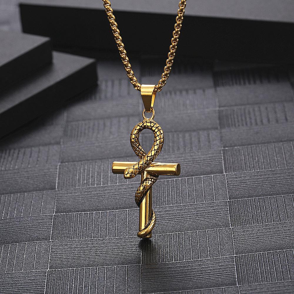 Ancient Egyptian Anka Pendant Retro Serpentine Cross Trendy Men and Women Versatile Personalized Necklace Accessories
