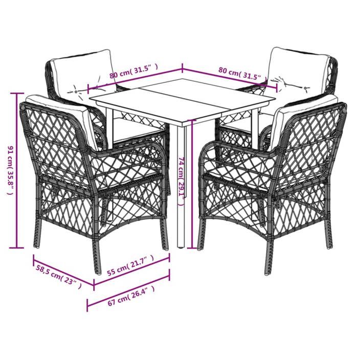 VidaXL Garden Dining Set with Cushions 5 Pcs, Patio Table and Chairs, Outdoor Furniture Terrace, Modern, 3212174