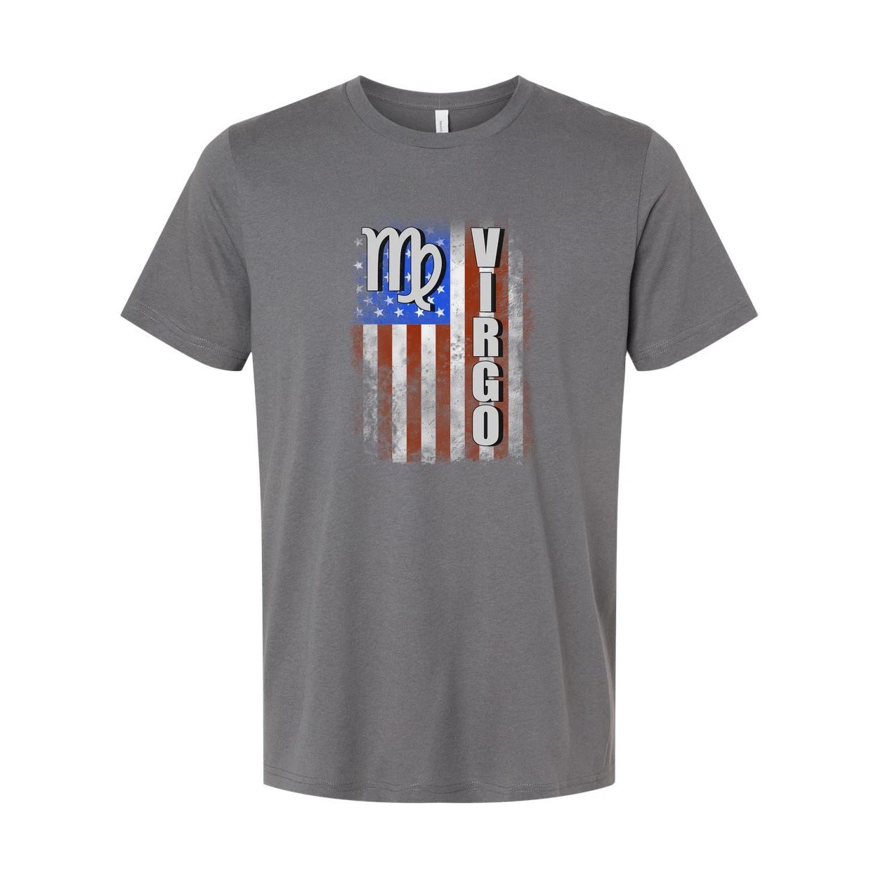 Virgo Zodiac Flag Graphic Unisex T-Shirt With Distressed American Flag Style Str XL