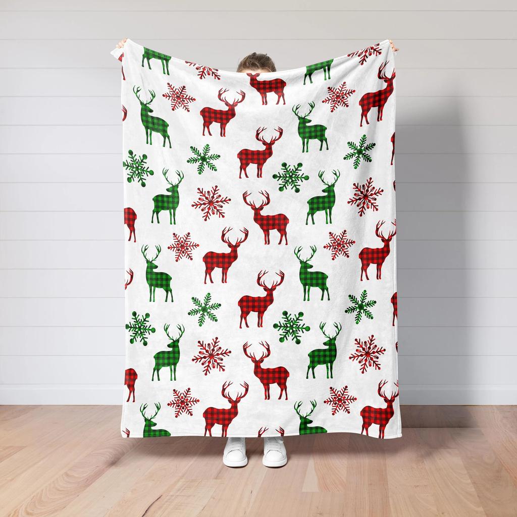 Weihnachtsdecke mit Rentier-Motiv Winter Plüsch Festliche Heimdekoration für Sofas/Betten Warm Bequem Tolles Weihnachtsgeschenk für die Familie