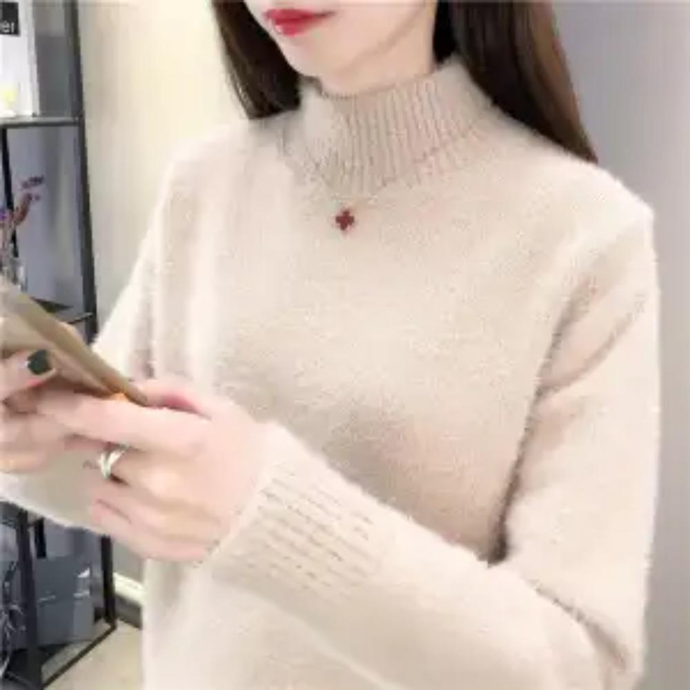Autumn and Winter New Mink Fleece Turtleneck Women's Loose Inner with Thickened Fashion Pullover Bottoming Knitted Sweater