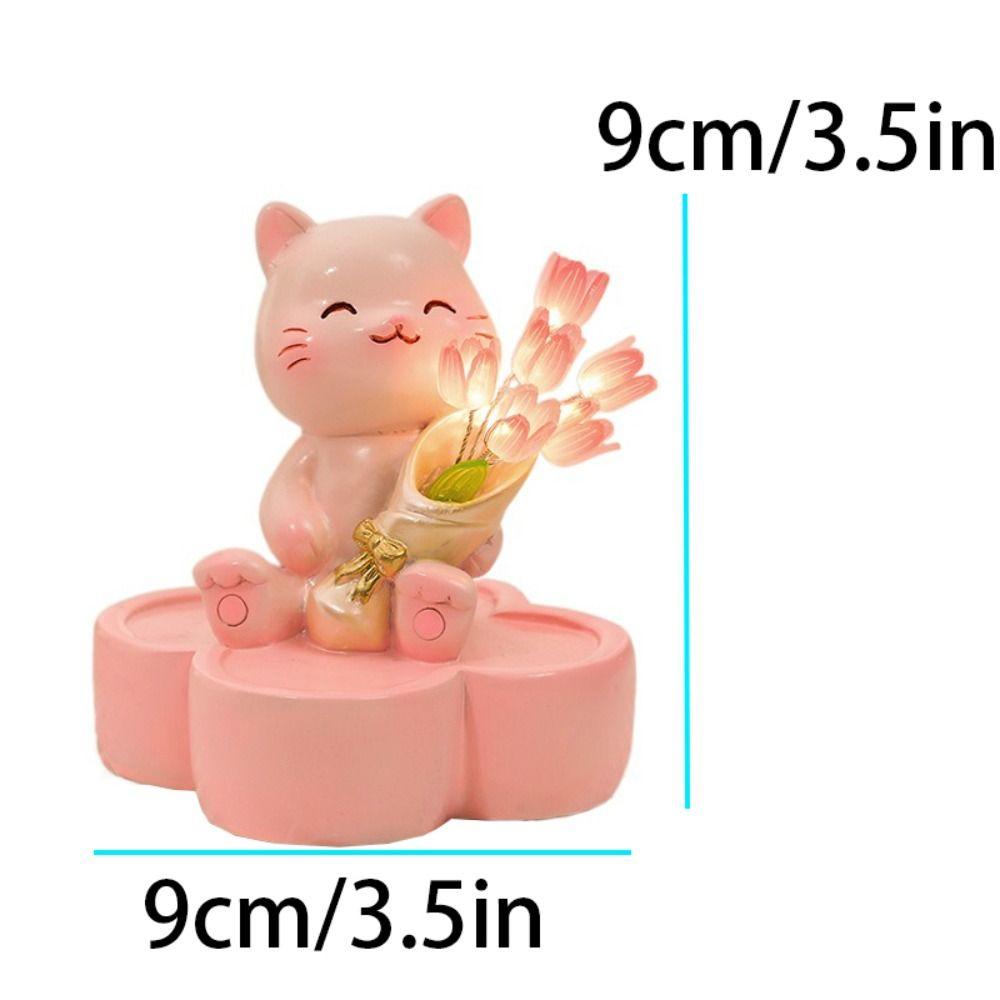 Kawaii Little Cat Tulip Night Light Cartoon Animal Bouquet Sculpture Bedroom