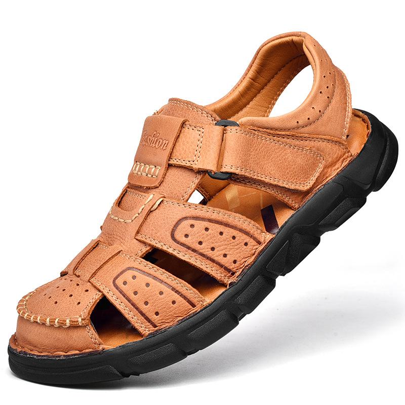 Men's Summer New Casual Sandals Genuine Leather Soft Bottom Non-Slip Beach Slippers Trendy