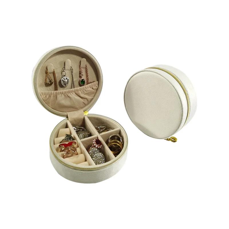 New Round Flannelette Jewelry Storage Box Portable Travel Jewelry Box Ring Earrings Bracelet Necklace Multi-functional Organizer