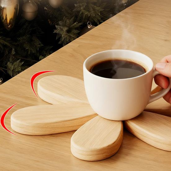 Christmas Tree Trivet Mats Set Heat-Resistant Wood Tripod Pot Holder Stain Resistant Table Protectors for Kitchen Dining