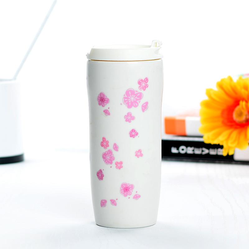 

Creative casual ceramic cup with lid couple pair cup simple Japanese cherry blossom mug 301-400ml