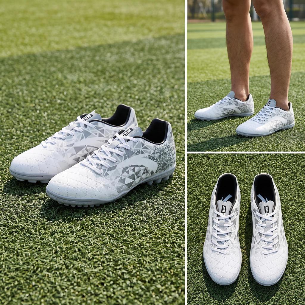 Anta Comfortable Simple TF (Rubber Studs) Artificial Turf Non-Slip Wear-Resistant Football Shoes Men Football Shoes White Gray 912222201-4