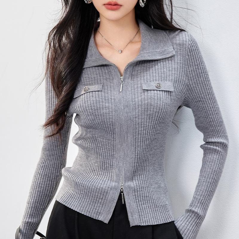 Bottom Shirt Women's New Autumn and Winter Inner Wear Can Be Worn Outside Long-sleeved High-end Polo Collar Double Zipper Top
