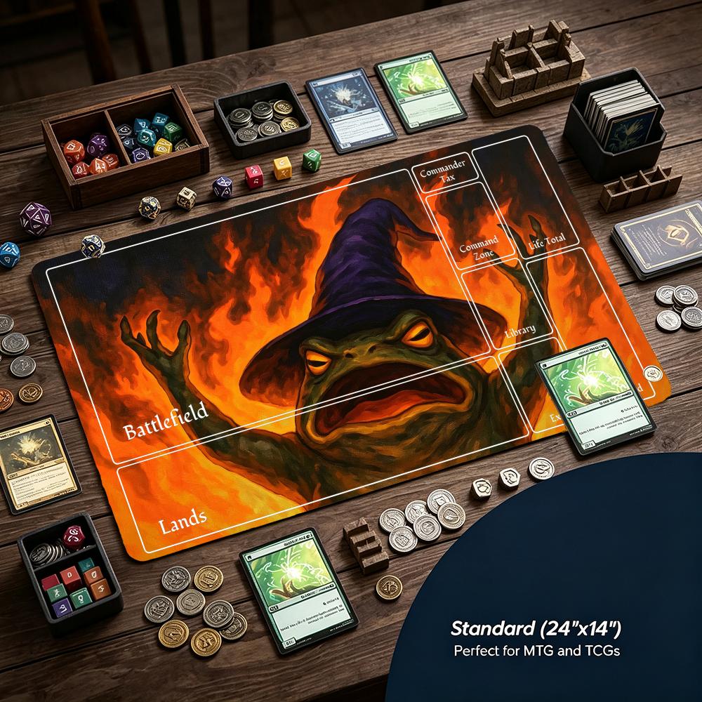 Fire Frog Wizard Witch Hat Playmat Mouse Pad Playmat 24X14 MTG TCG Office Desk Mat for Work Game PC Laptop Rug Carpet MousePad