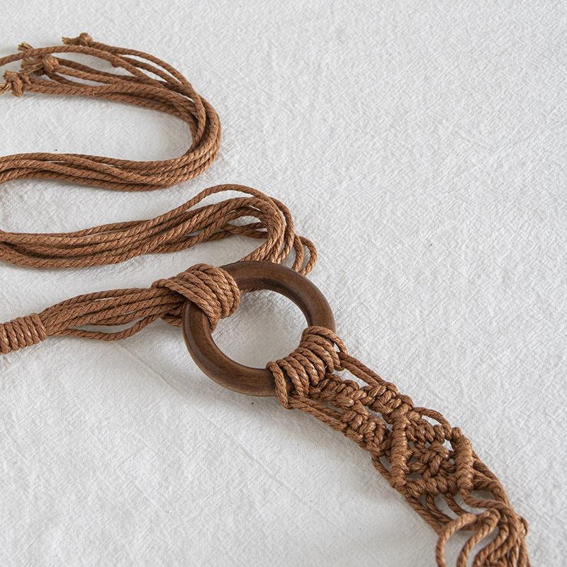 Boho Style Wax Rope Weaving Knotted Ethnic Style Handmade Wooden Beads Women's Belt Leisure Vacation Style Exquisite Waist Rope