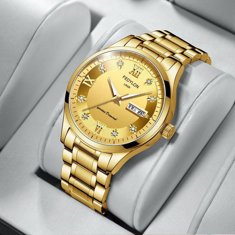 Montre non mécanique Incrustée de diamants Lumineuse Entièrement automatique Montre à quartz Étanche Montre plaquée or