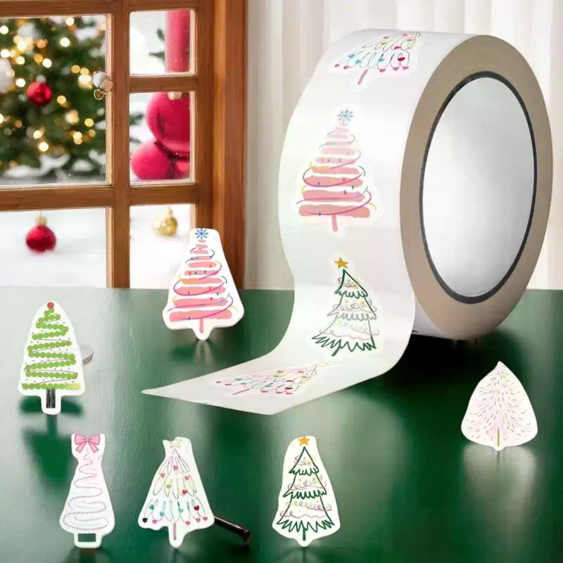 Jubilant Christmas Tree Decor Stickers; 500pcs Per Roll; For Enhancing Gift Wrapping and Scrapbook Station Designs