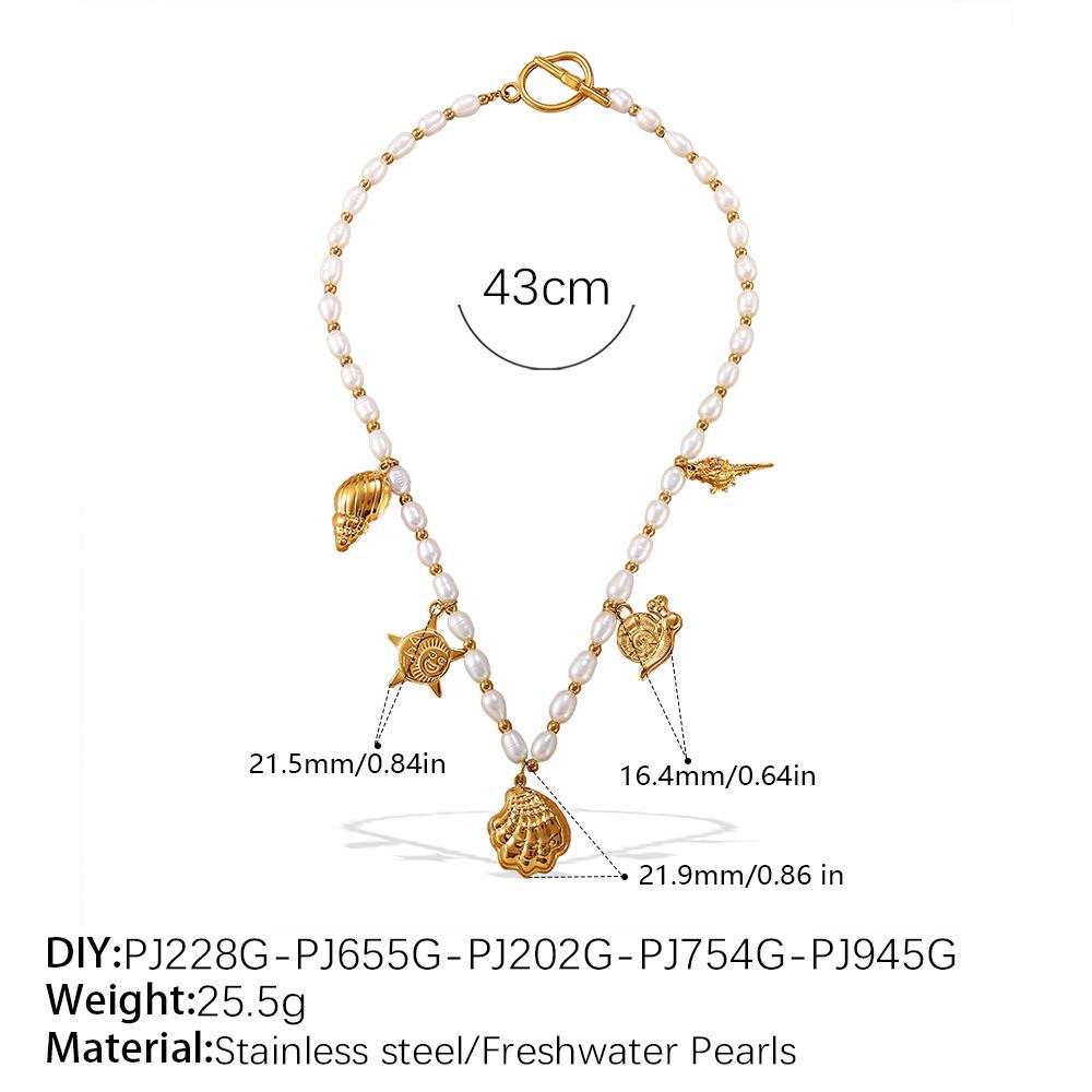 Elegant Pearl and Stainless Steel Beach-Style Necklace & Bracelet Set for Women