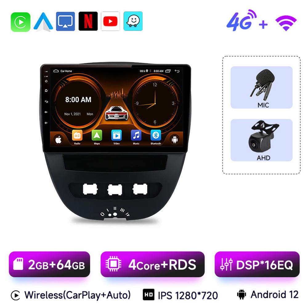 JIUYIN  Car Radio For Peugeot 107 Toyota Aygo Citroen C1 2005 - 2014 Android 13 wireless CarPlay Android Auto No 2 din  DVD