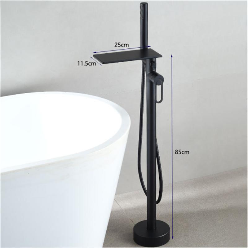 Tuqiu Black Bathroom Bathtub Faucet + Handheld Shower Free Standing Luxury Chrome Waterfall BathTub Mixer Taps Floor Mounted