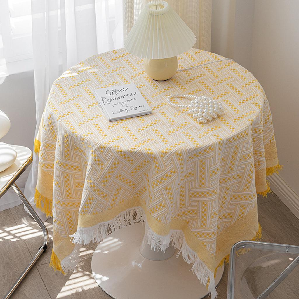 Plaid Cotton Linen Round Nordic TasselsTablecloth Wedding Hotel Banquet Cloth Table Cover Dining Room Wedding PartyDecoration